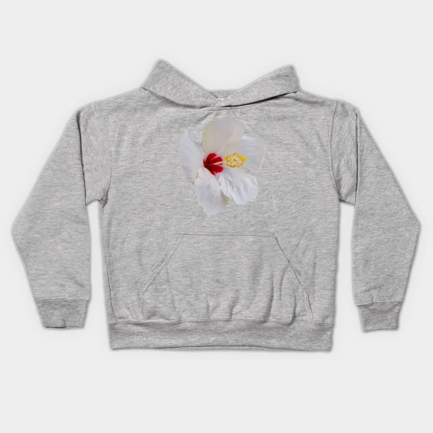 White Hibiscus Floral Photo Kids Hoodie by ellenhenryart